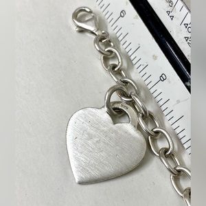 Sterling Silver 925 Solid Link Bracelet with Engraveable Heart Charm Dangle